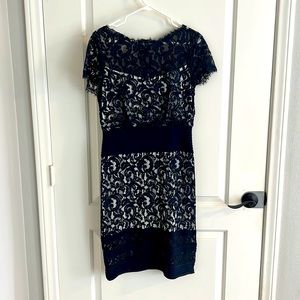Tadashi Shoji Blouson Dress, Size 10, Navy/Ivory